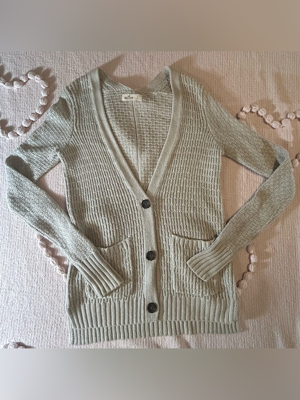 Hollister Women's beige  Knit Button-Front Cardigan